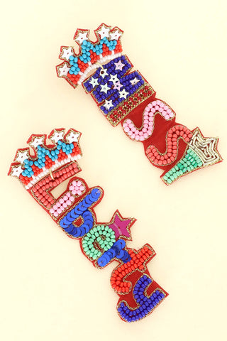 Miss Liberty Patriotic Letter Beaded Earrings