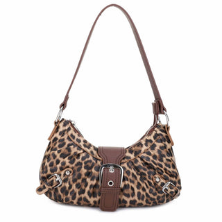 Leopard Print Buckle Baguette Shoulder Bag