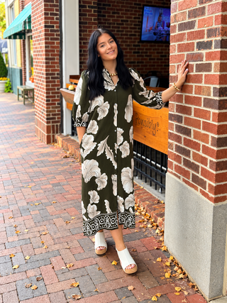 Olive Petal Midi Dress