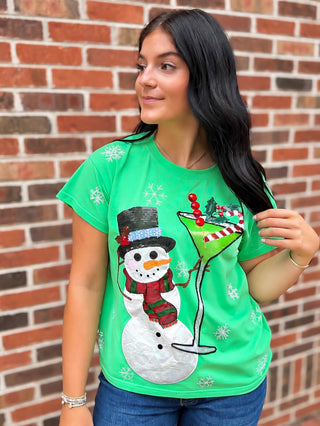 queen of sparkles t shirt with snowman holding a martini