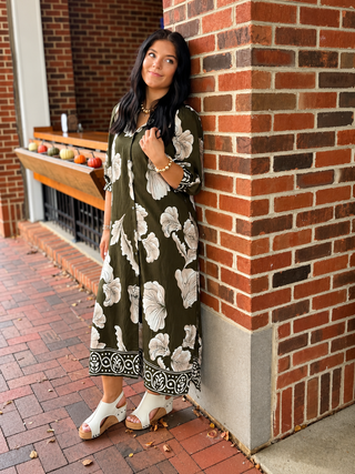 Olive Petal Midi Dress