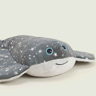 Gray plush stingray warmie with star pattern .