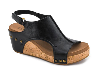 Corky's Carley Black wedge sandal with cork sole.