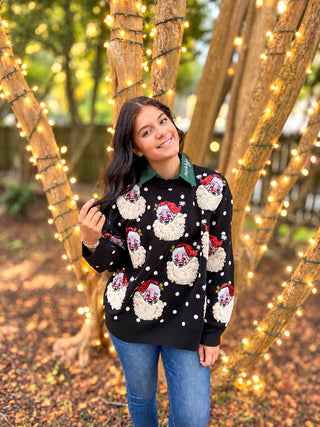 Queen Of Sparkles | Polka Dot Santa Head Sweater