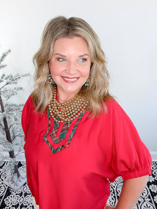 Holiday Contrast Blouse | Red