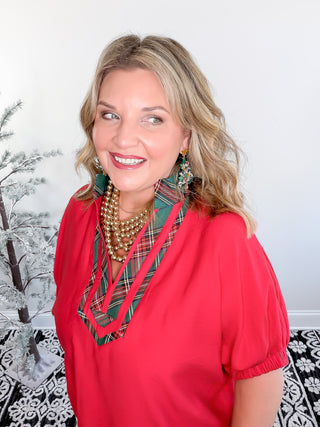 Holiday Contrast Blouse | Red