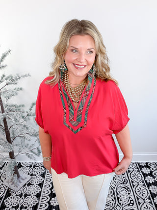 Holiday Contrast Blouse | Red