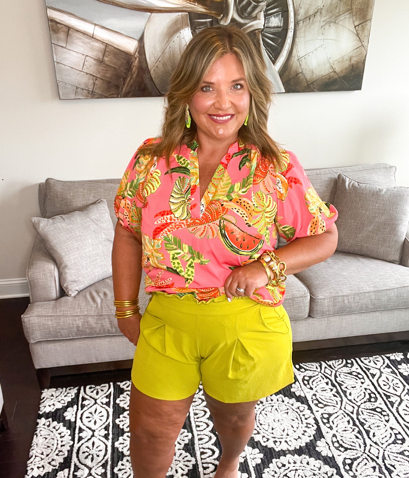 Lime Pleated Shorts