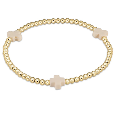 Signature Cross Gold Pattern Bead Bracelet - Off White
