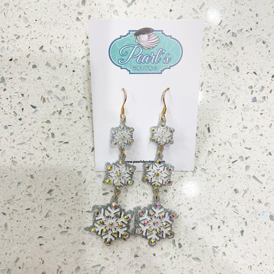 3 Snowflake Drop Earrings