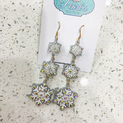 3 Snowflake Drop Earrings