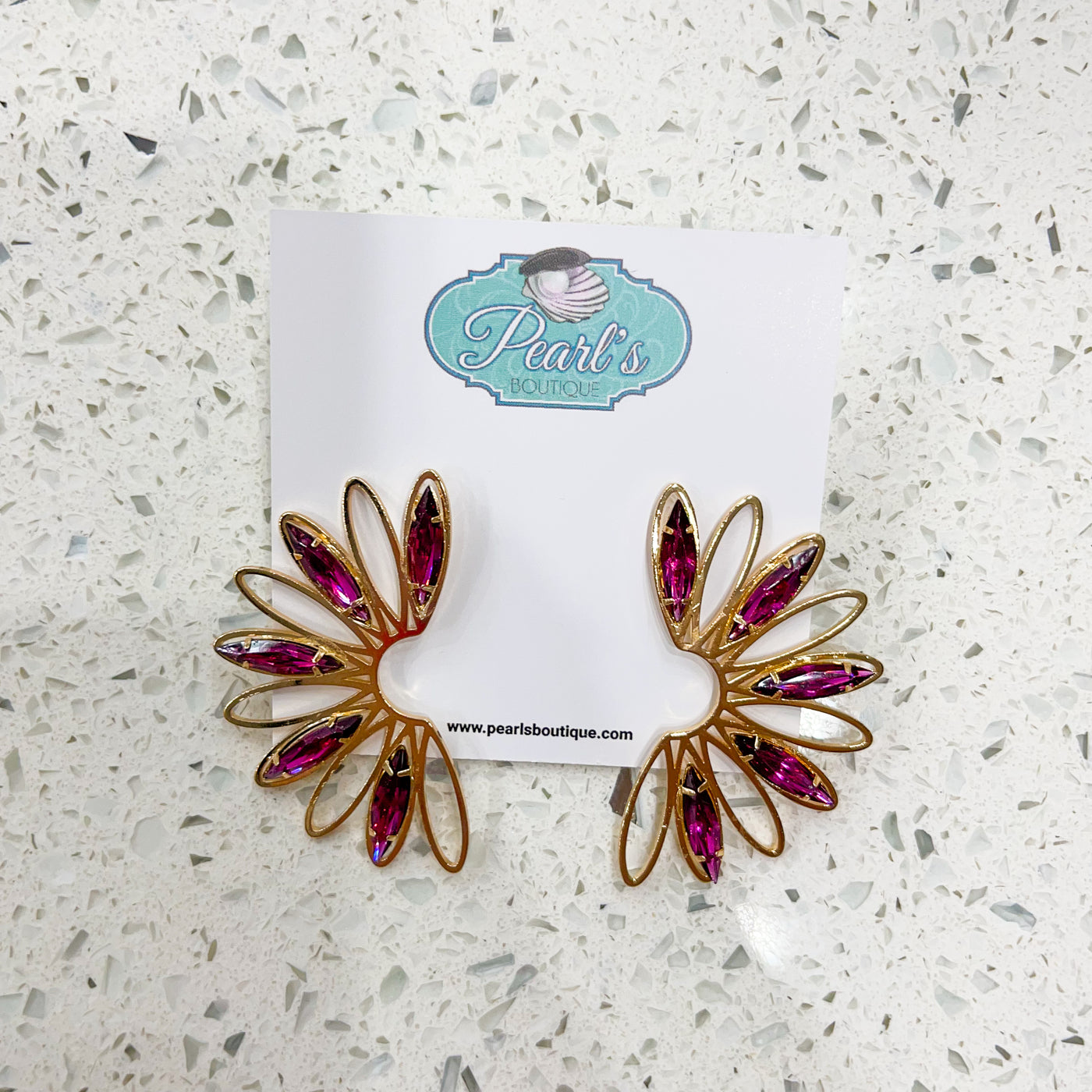 Fuchsia/Gold Filigree Wing Earrings