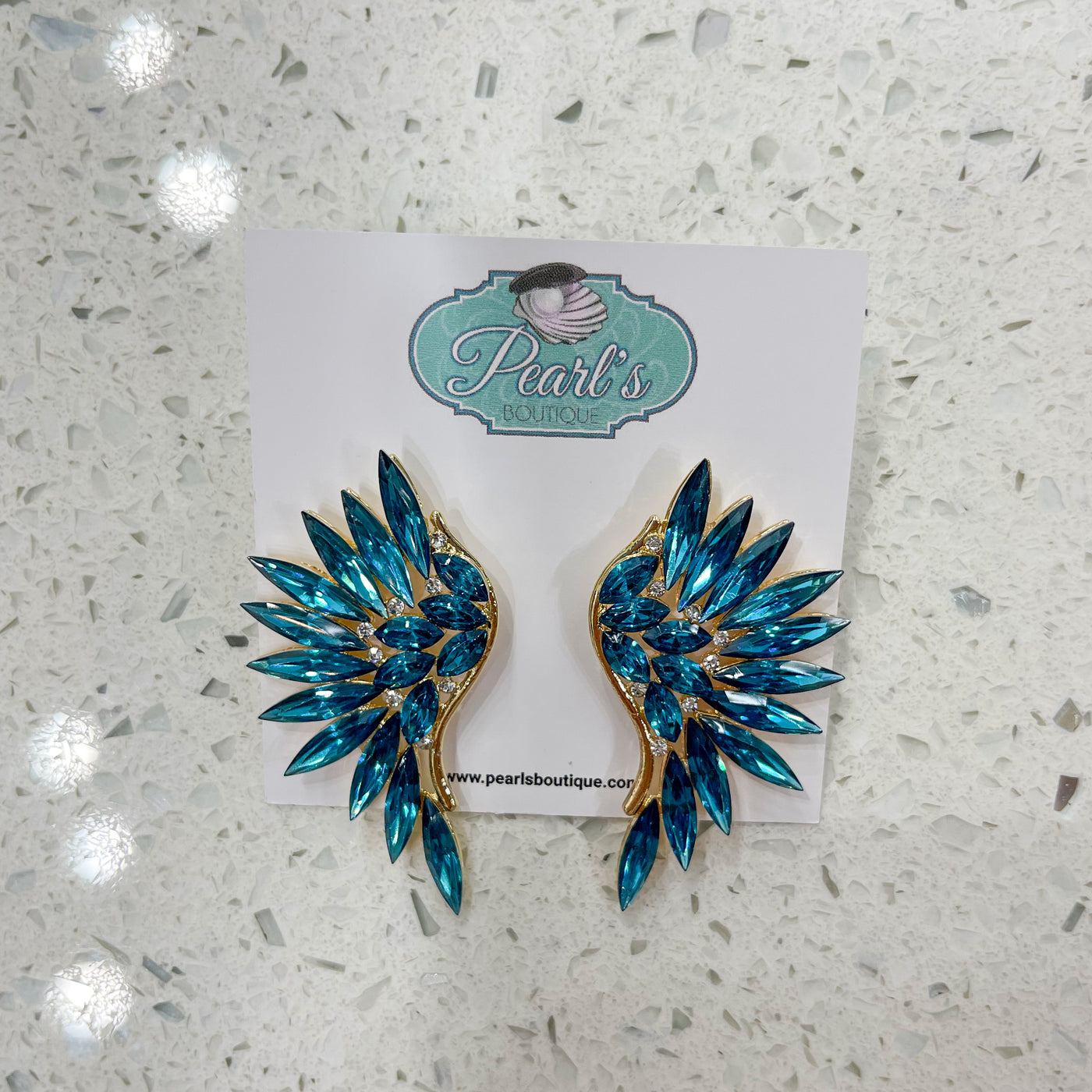 Teal Sequin & Glass Wing Earrings