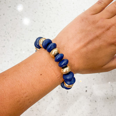 Blue/Gold Wooden Bead Bracelet