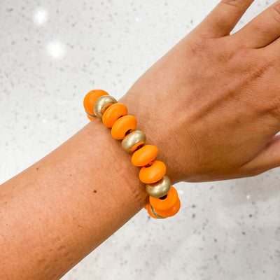 Orange/Gold Wooden Bead Bracelet