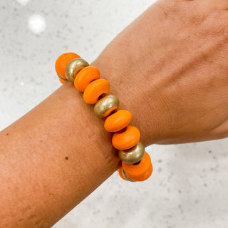 Orange/Gold Wooden Bead Bracelet