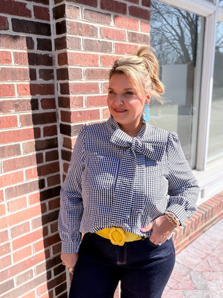 Vintage Plaid Bow-Tie Blouse
