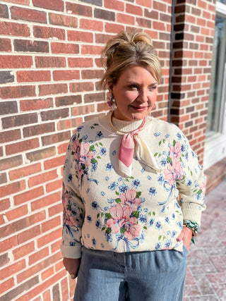 Floral Bliss Mock Neck Sweater