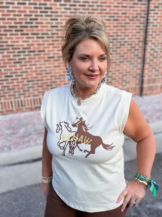 Yee Haw Western Horse Embroidered Muscle Tee