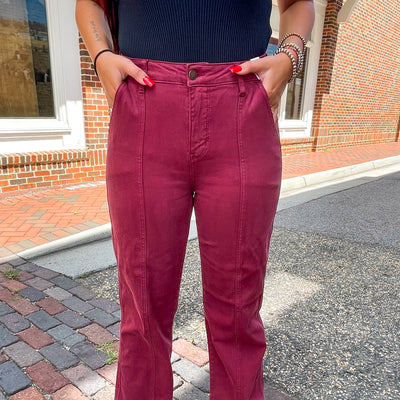 "Judy Blue" Carson Straight-Leg Burgundy Jeans