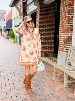 Vintage Bloom Suede Dress