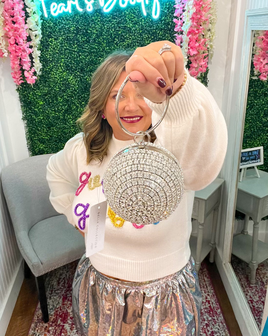 Silver Crystal Ball Clutch