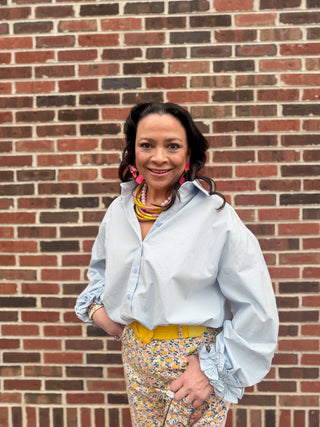button down blouse with ruffle cuffs