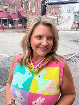 Queen Of Sparkles | Checkered Easter Bunny Knit Midi Dress