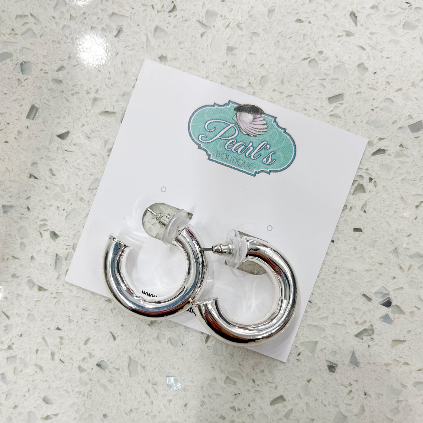 Silver Metal Hoop Post Earrings 25mm