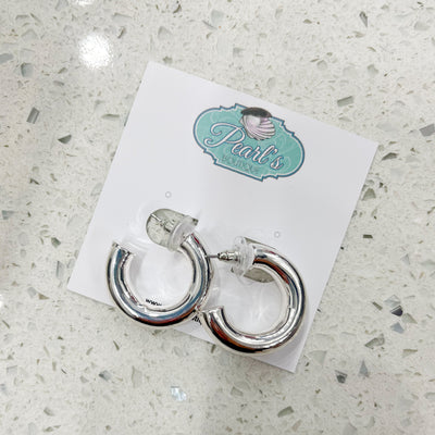 Silver Metal Hoop Post Earrings 25mm