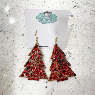 Red/Gold Christmas Tree Earrings