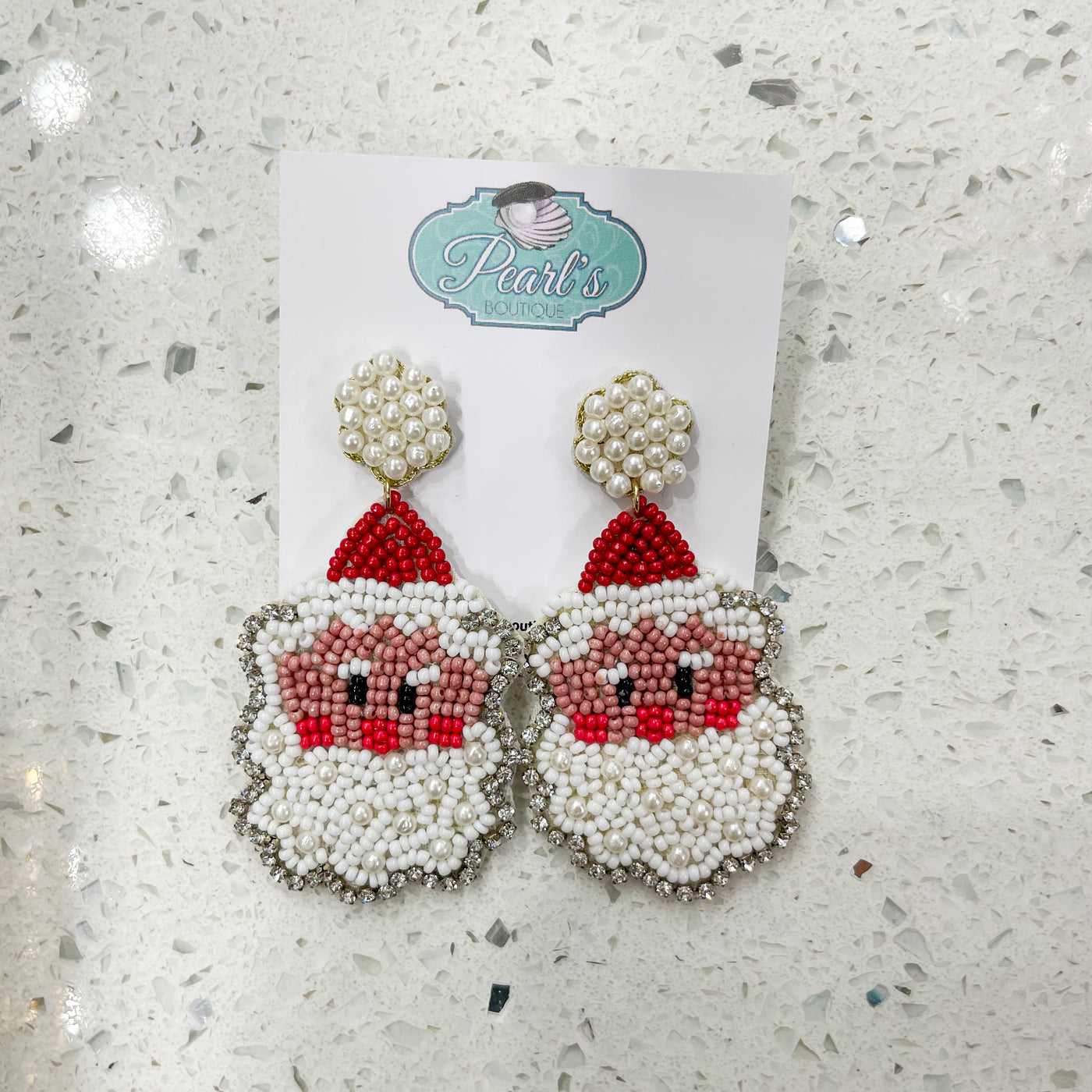 Santa Bead & Pearl Earrings