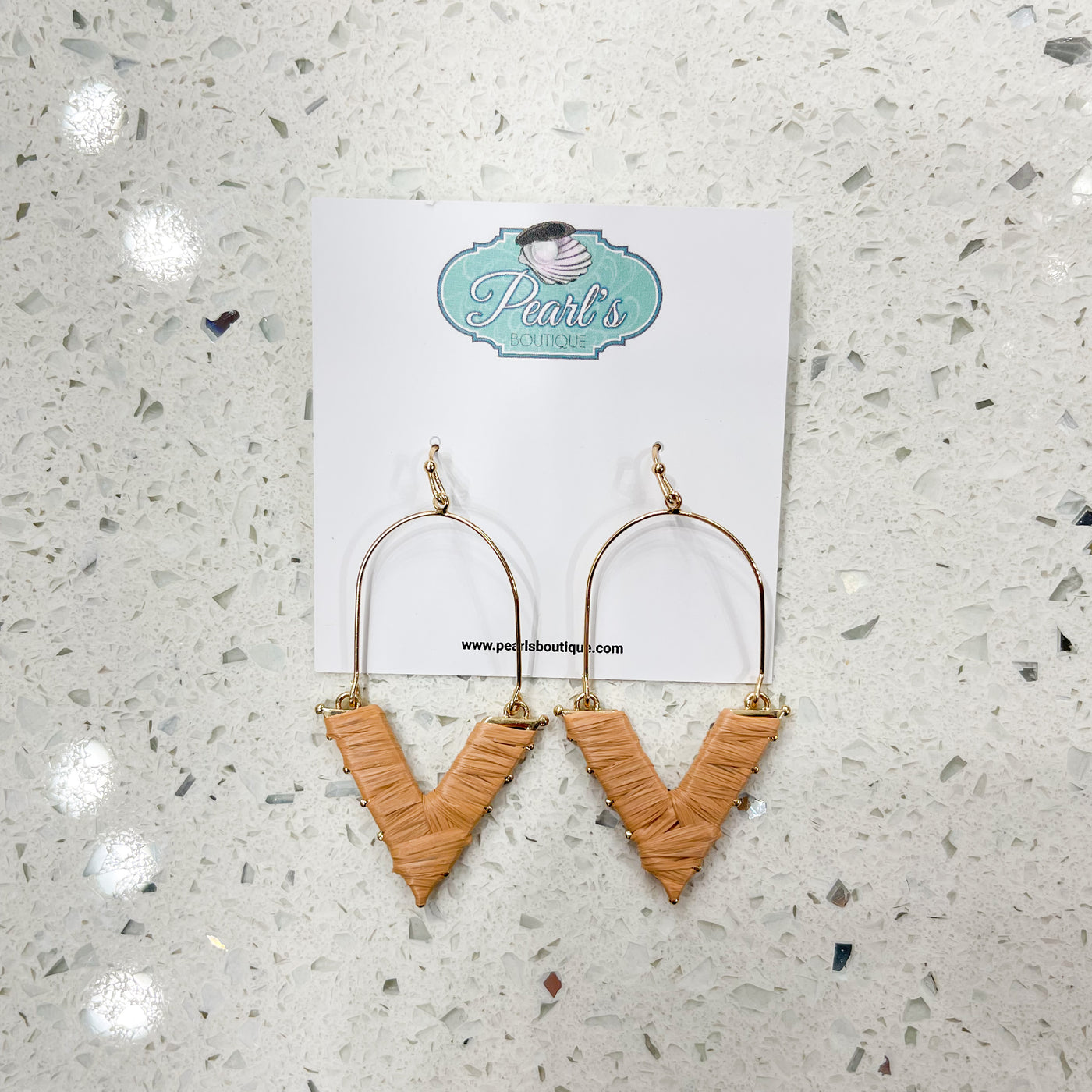 Raffia Wrapped Wire V-Shaped Earrings
