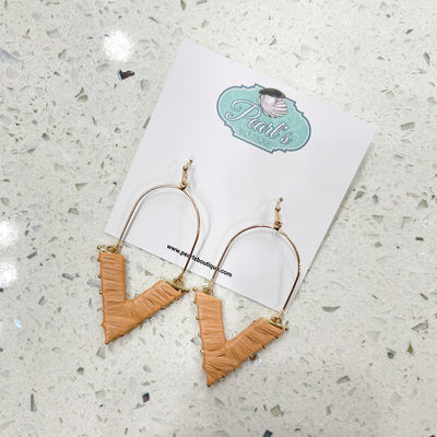 Raffia Wrapped Wire V-Shaped Earrings