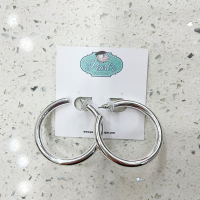 Large Silver Hoop Post Earrings