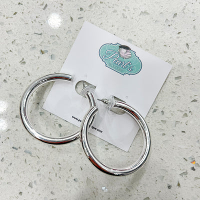 Large Silver Hoop Post Earrings
