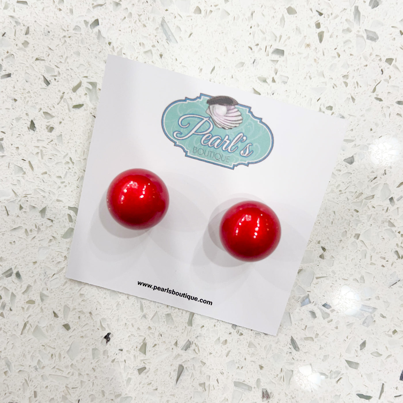 Red Metallic Ball Post Earrings