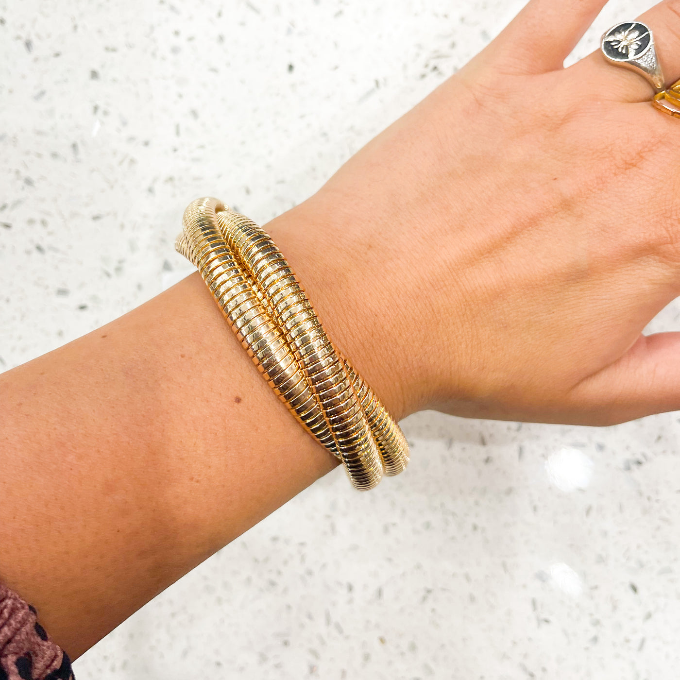 Gold 3 Set Stretch Metal Texture Bracelet