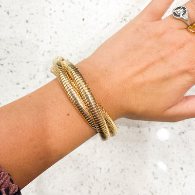 Gold 3 Set Stretch Metal Texture Bracelet