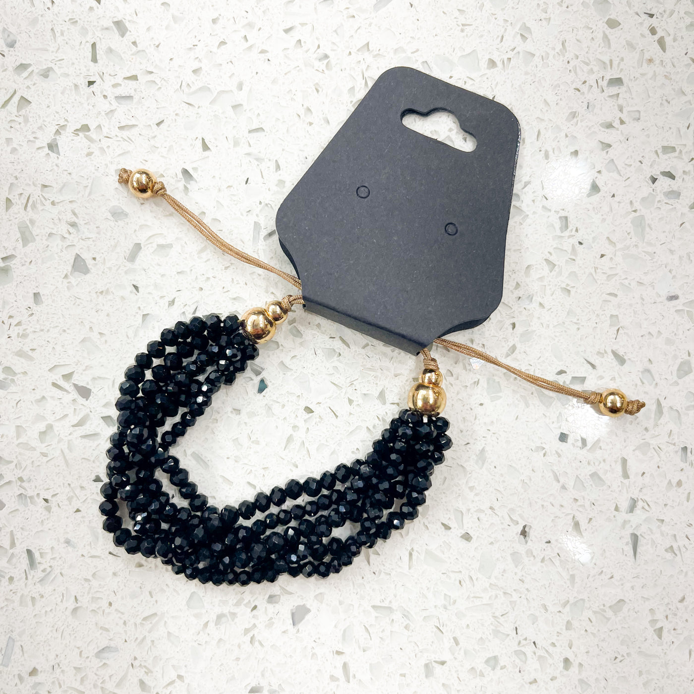 Black Adjustable Glass Bead Bracelet