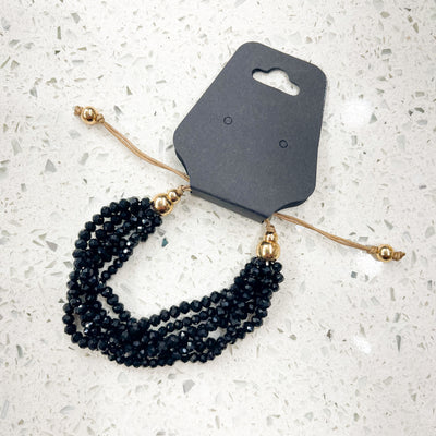 Black Adjustable Glass Bead Bracelet
