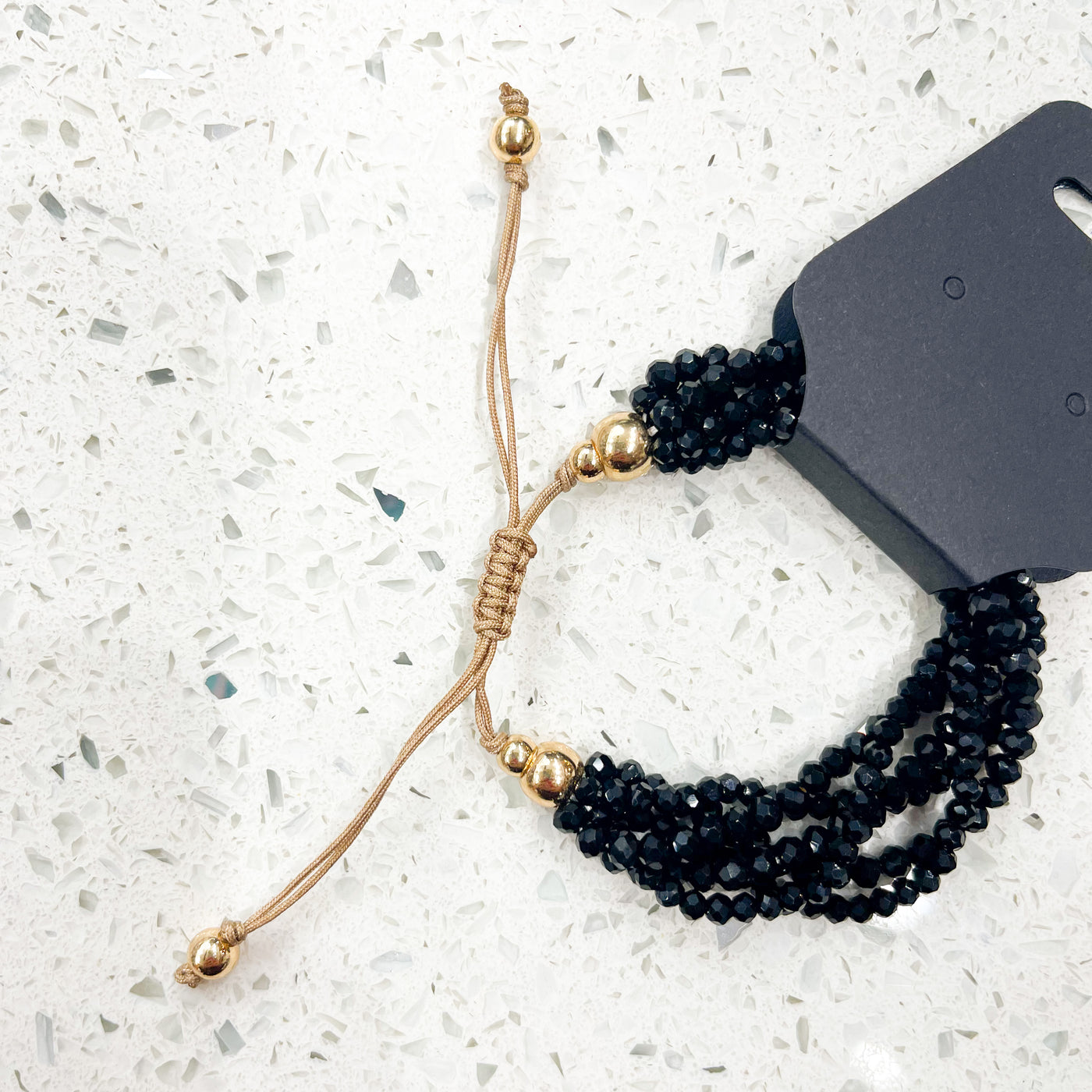 Black Adjustable Glass Bead Bracelet