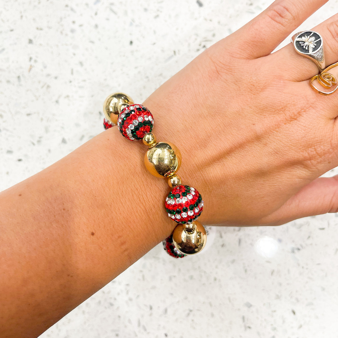 Glass & Metal Ball Christmas Bracelet