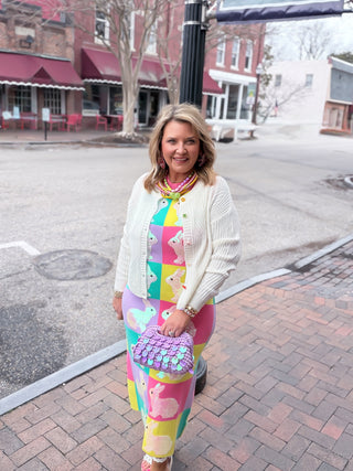 ivory cardigan with flower buttons