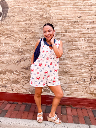 Seaside Starfish & Crab Tie-Front Romper