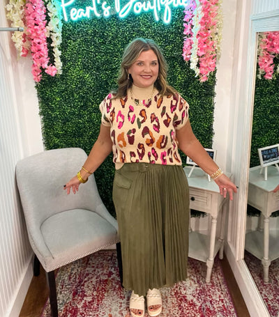Pleated Perfection Suede Olive Skirt