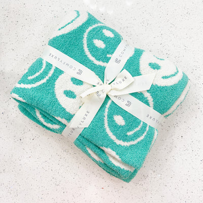 Teal Happy Face Cozy Blanket