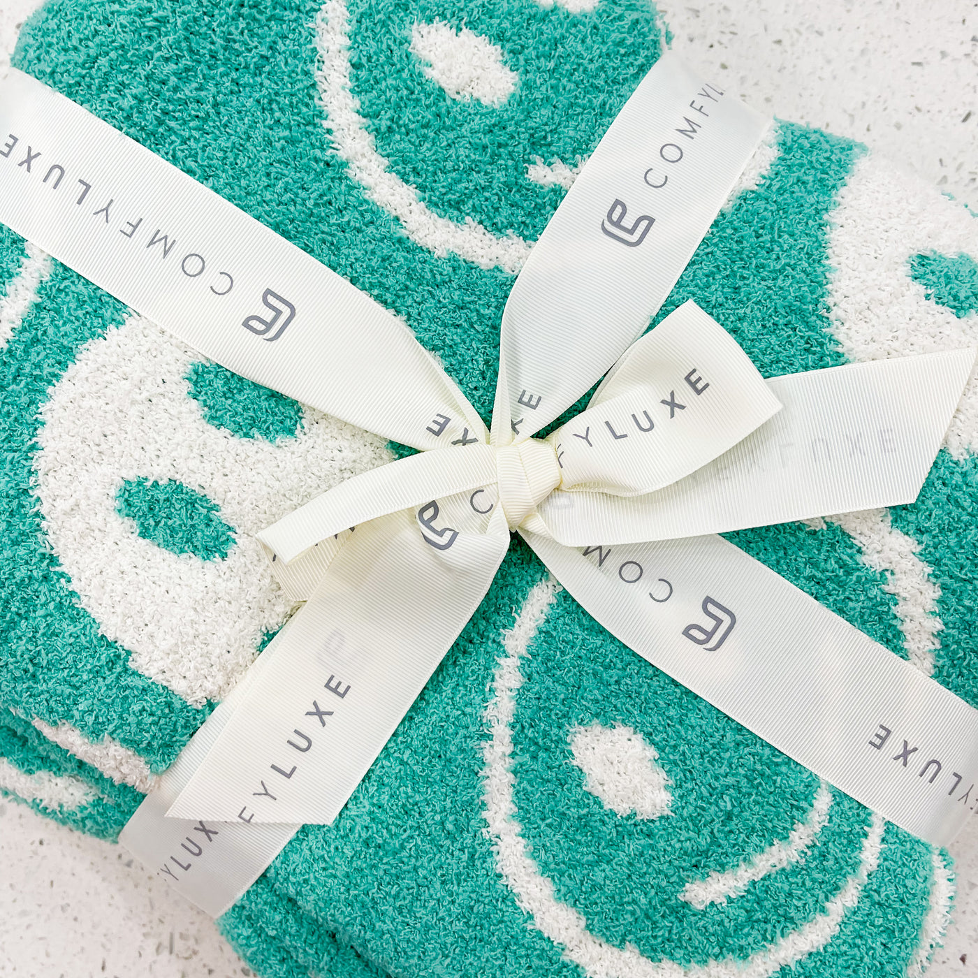 Teal Happy Face Cozy Blanket