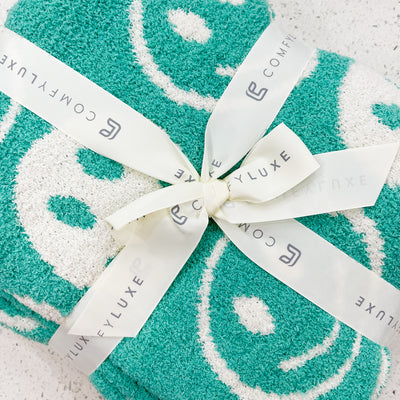 Teal Happy Face Cozy Blanket