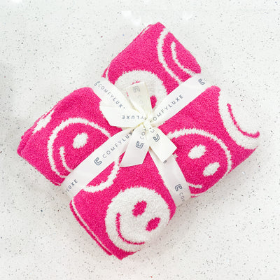 Hot Pink Happy Face Cozy Blanket